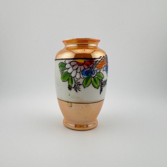 Vintage Lusterware Vase Hand Painted Made In Japan Flower Floral Design - Picture 5 of 9